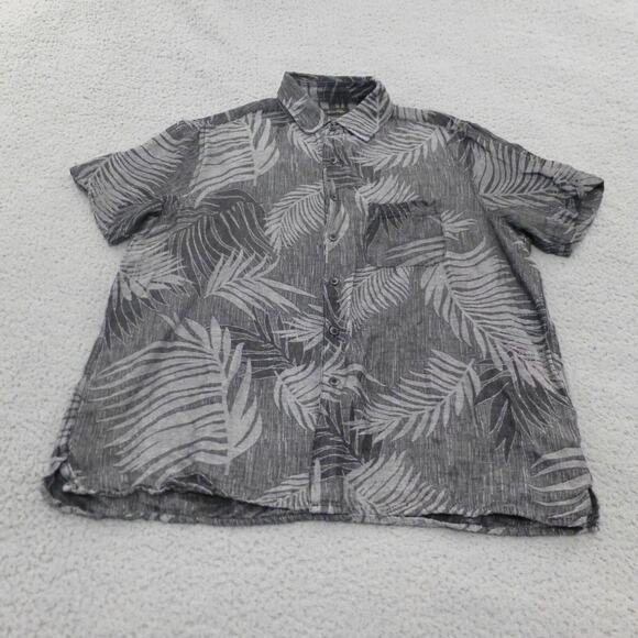 Tasso Elba Shirt Mens Large Button Up Linen Silk Hawaiian Short Sleeve Black - Picture 1 of 8